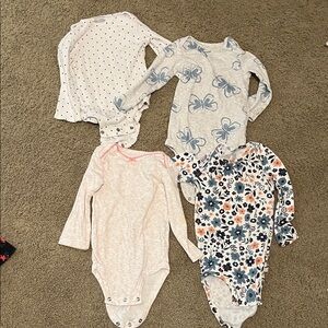 4 Baby Girls Long Sleeve One-Piece Bodysuits bundle